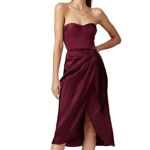 Jonathan Simkhai - Burgundy Strapless bustier Wrap Dress - Midi - Size 6